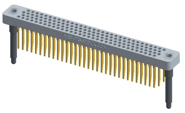 RC442-128-321-4100 - Low-profile, stackable vertical press-fit board-mount connector, with 4 rows and 32 columns (128 total contacts), and guide hardware.