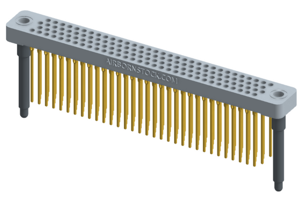 RC442-128-331-4200 - Low-profile, stackable vertical press-fit board-mount connector, with 4 rows and 32 columns (128 total contacts), and guide hardware.