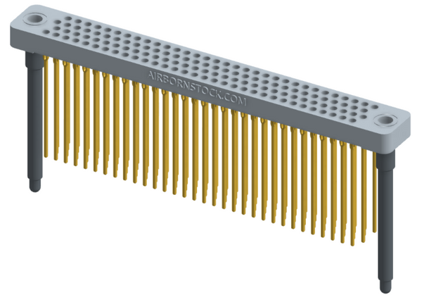 RC442-128-351-4400 - Low-profile, stackable vertical press-fit board-mount connector, with 4 rows and 32 columns (128 total contacts), and guide hardware.