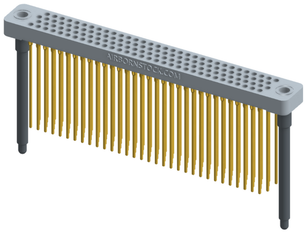 RC442-128-361-4500 - Low-profile, stackable vertical press-fit board-mount connector, with 4 rows and 32 columns (128 total contacts), and guide hardware.