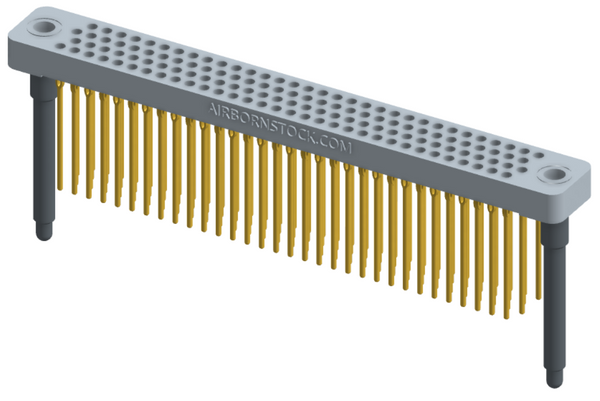 RC442-128-371-4600 - Low-profile, stackable vertical press-fit board-mount connector, with 4 rows and 32 columns (128 total contacts), and guide hardware.