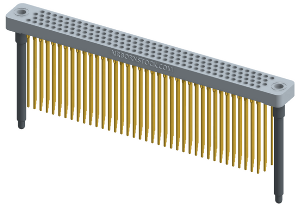 RC442-152-361-4500 - Low-profile, stackable vertical press-fit board-mount connector, with 4 rows and 38 columns (152 total contacts), and guide hardware.