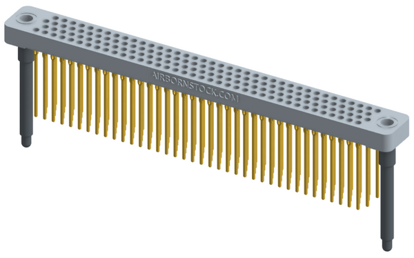 RC442-152-371-4600 - Low-profile, stackable vertical press-fit board-mount connector, with 4 rows and 38 columns (152 total contacts), and guide hardware.