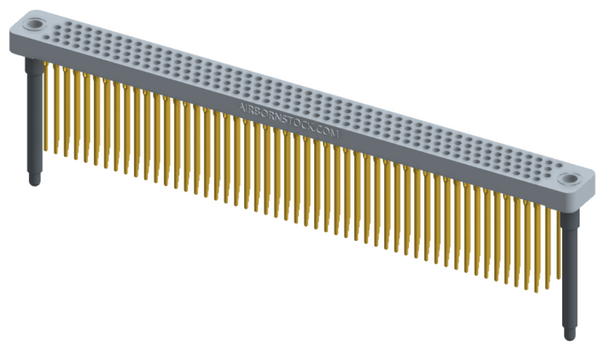 RC442-200-341-4300 - Low-profile, stackable vertical press-fit board-mount connector, with 4 rows and 50 columns (200 total contacts), and guide hardware.