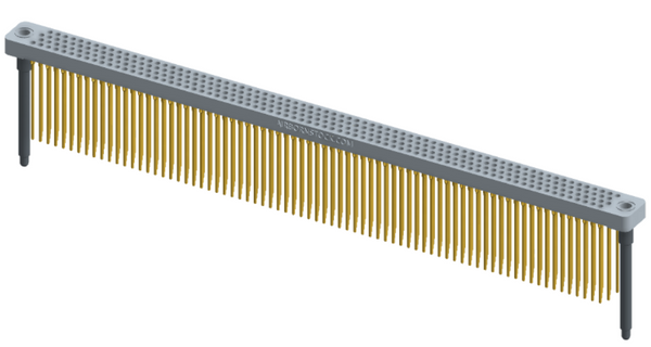 RC442-300-351-4400 - Low-profile, stackable vertical press-fit board-mount connector, with 4 rows and 75 columns (300 total contacts), and guide hardware.